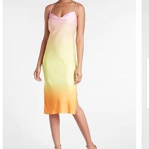 Express dip dye cowl neck midi satin slip dress